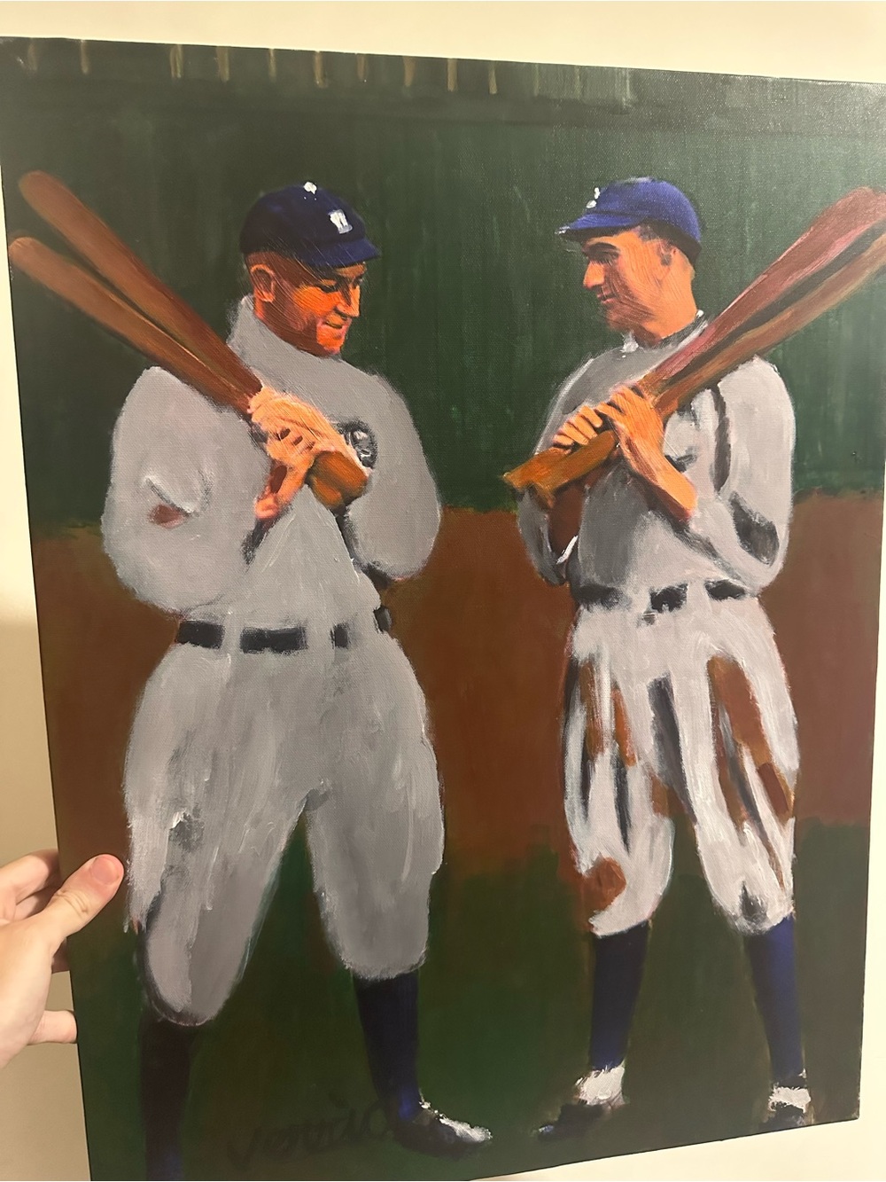 Ty Cobb & Shoeless Joe Jackson Art signed by the artist Baseball Painting 24x18